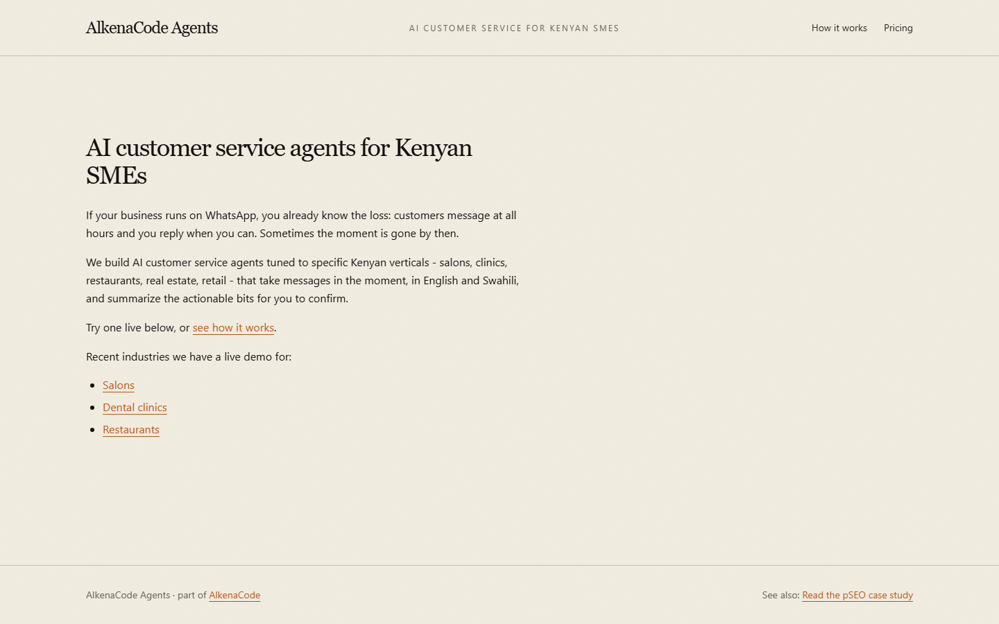 AlkenaCode Agents -- AI customer-service agents for Kenyan SMEs